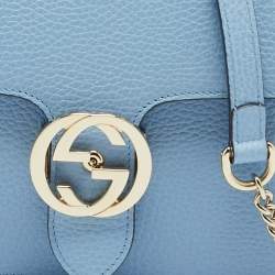 Pre Owned Gucci Dollar Interlocking G Small Light Blue Leather Shoulder Bag