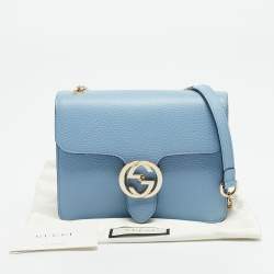 Pre Owned Gucci Dollar Interlocking G Small Light Blue Leather Shoulder Bag