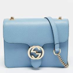 مملوكة مسبقًا Gucci Dollar Interlocking G Small Light Blue Leather Shoulder Bag