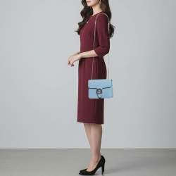 Pre Owned Gucci Dollar Interlocking G Small Light Blue Leather Shoulder Bag