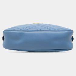 Pre Owned Gucci Blue Small GG Marmont Matelasse Leather Crossbody