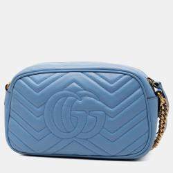 Pre Owned Gucci Blue Small GG Marmont Matelasse Leather Crossbody