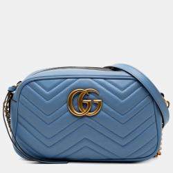 Pre Owned Gucci Blue Small GG Marmont Matelasse Leather Crossbody