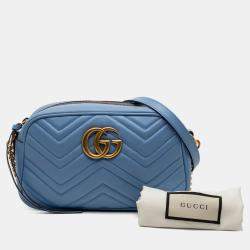 Pre Owned Gucci Blue Small GG Marmont Matelasse Leather Crossbody