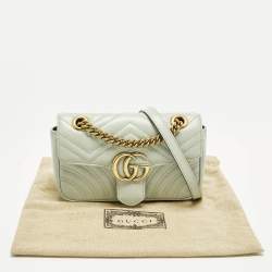 مملوكة مسبقًا Gucci GG Marmont Flap Mini Light Green Matelassé Leather Shoulder Bag