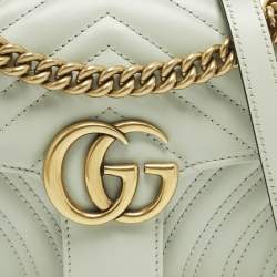 مملوكة مسبقًا Gucci GG Marmont Flap Mini Light Green Matelassé Leather Shoulder Bag