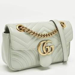 مملوكة مسبقًا Gucci GG Marmont Flap Mini Light Green Matelassé Leather Shoulder Bag