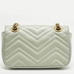 مملوكة مسبقًا Gucci GG Marmont Flap Mini Light Green Matelassé Leather Shoulder Bag