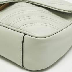 مملوكة مسبقًا Gucci GG Marmont Flap Mini Light Green Matelassé Leather Shoulder Bag