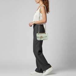 مملوكة مسبقًا Gucci GG Marmont Flap Mini Light Green Matelassé Leather Shoulder Bag