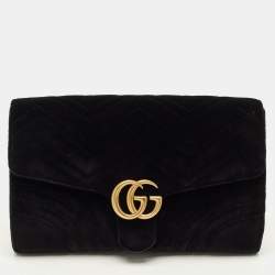 Pre Owned Gucci GG Marmont Black Matelassé Velvet Clutch