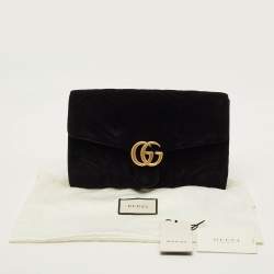Pre Owned Gucci GG Marmont Black Matelassé Velvet Clutch