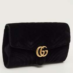 Pre Owned Gucci GG Marmont Black Matelassé Velvet Clutch