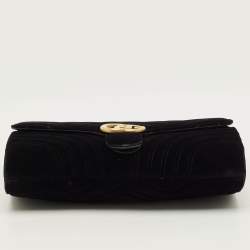 Pre Owned Gucci GG Marmont Black Matelassé Velvet Clutch