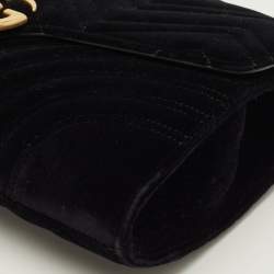 Pre Owned Gucci GG Marmont Black Matelassé Velvet Clutch