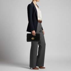 Pre Owned Gucci GG Marmont Black Matelassé Velvet Clutch