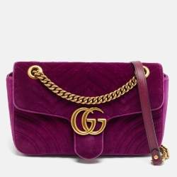 مملوكة مسبقًا Gucci GG Marmont Flap Small Purple Matelasse Velvet Shoulder Bag