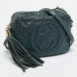 Pre Owned حقيبة كروس بودي جلد نعام أخضر داكن سوهوس ديسكو كاميرا من غوتشي