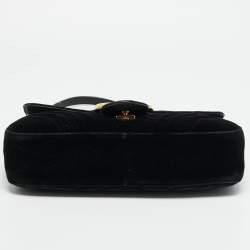 مملوكة مسبقًا Gucci GG Marmont Flap Medium Black Matelassé Velvet Shoulder Bag