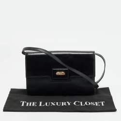 Pre Owned حقيبة كتف غوتشي قف ل قابل للطي جلد أسود