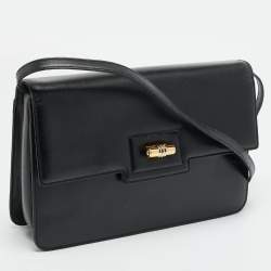 Pre Owned حقيبة كتف غوتشي قفل قابل للطي جلد أسود