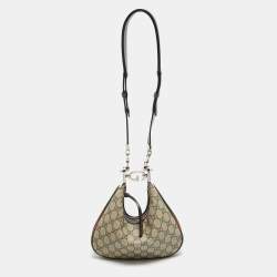 Pre Owned Gucci Attache Beige Small GG Supreme Canvas and Leather Bag