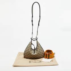 Pre Owned Gucci Attache Beige Small GG Supreme Canvas and Leather Bag