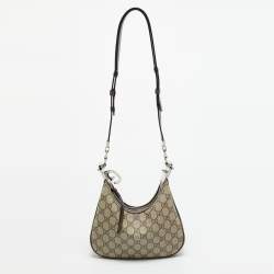 Pre Owned Gucci Attache Beige Small GG Supreme Canvas and Leather Bag