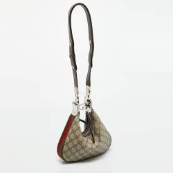 Pre Owned Gucci Attache Beige Small GG Supreme Canvas and Leather Bag