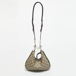 Pre Owned Gucci Attache Beige Small GG Supreme Canvas and Leather Bag