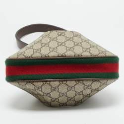 Pre Owned Gucci Attache Beige Small GG Supreme Canvas and Leather Bag