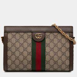 مملوكة مسبقًا Gucci Brown Small GG Supreme Web Ophidia Chain Crossbody
