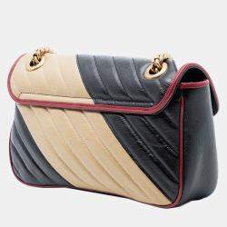 Pre Owned Gucci Black Brown Medium GG Marmont Bicolor Matelasse Diagonal Leather Torchon Shoulder Bag