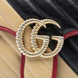 Pre Owned Gucci Black Brown Medium GG Marmont Bicolor Matelasse Diagonal Leather Torchon Shoulder Bag