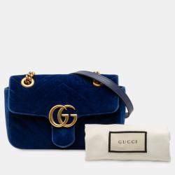 مملوكة مسبقًا حقيبة كتف غوتشي مارمونت GG صغيرة مخمل ماتلاسي أزرق