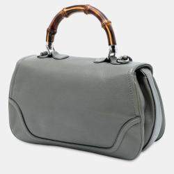 Pre Owned Gucci Large Pebbled Calfskin New Bamboo Top Handle Bag