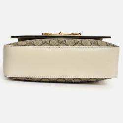 مملوكة مسبقًا حقيبة كروس قماش GG جلد بيج غوتشي هورسبيت 1955