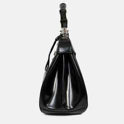 Pre Owned Gucci Black Leather Bamboo Medium 'Lady Lock' Top Handle Bag