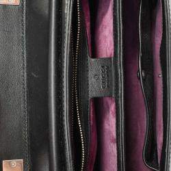 Pre Owned Gucci Black Leather Bamboo Medium 'Lady Lock' Top Handle Bag