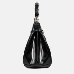 Pre Owned Gucci Black Leather Bamboo Medium 'Lady Lock' Top Handle Bag