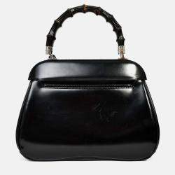 Pre Owned Gucci Black Leather Bamboo Medium 'Lady Lock' Top Handle Bag