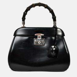 Pre Owned Gucci Black Leather Bamboo Medium 'Lady Lock' Top Handle Bag