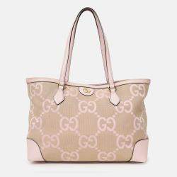 Pre Owned Gucci Beige/Pink Jumbo GG Medium Ophidia Tote