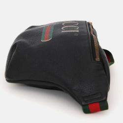 Pre Owned حقيبة خصر غوتشي ويب جلد أسود