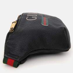 Pre Owned حقيبة خصر غوتشي ويب جلد أسود