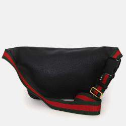 Pre Owned حقيبة خصر غوتشي ويب جلد أسود