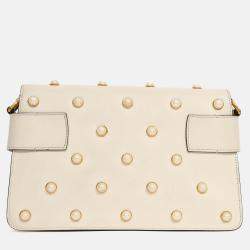 Pre Owned حقيبة كتف غوتشي بيضاء جلدية صغيرة برودواي مزينة باللؤلؤ بشريط ويب ونحلة