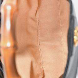 Pre Owned Gucci Black Leather Bamboo Handle Double G Small 'Diana' Bag with Strap