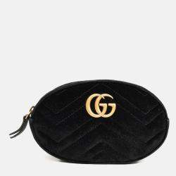 Pre Owned Gucci Black Velvet GG Marmont Belt Bag