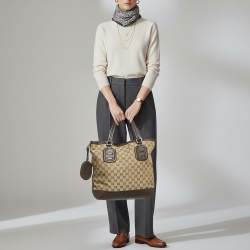 مملوكة مسبقًا Gucci Techno Brown/Beige GG Canvas and Leather Tote